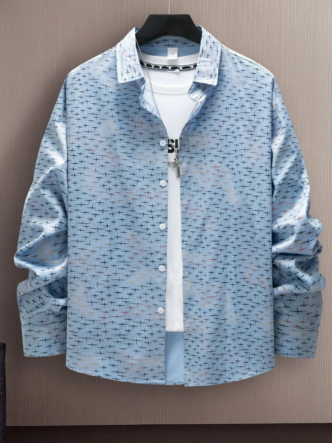 Men's Full Size Collared Neck Long Sleeve Shirt Plus Size