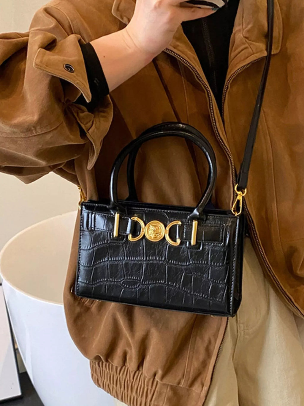 Crocodile Embossed Crossbody Bag
