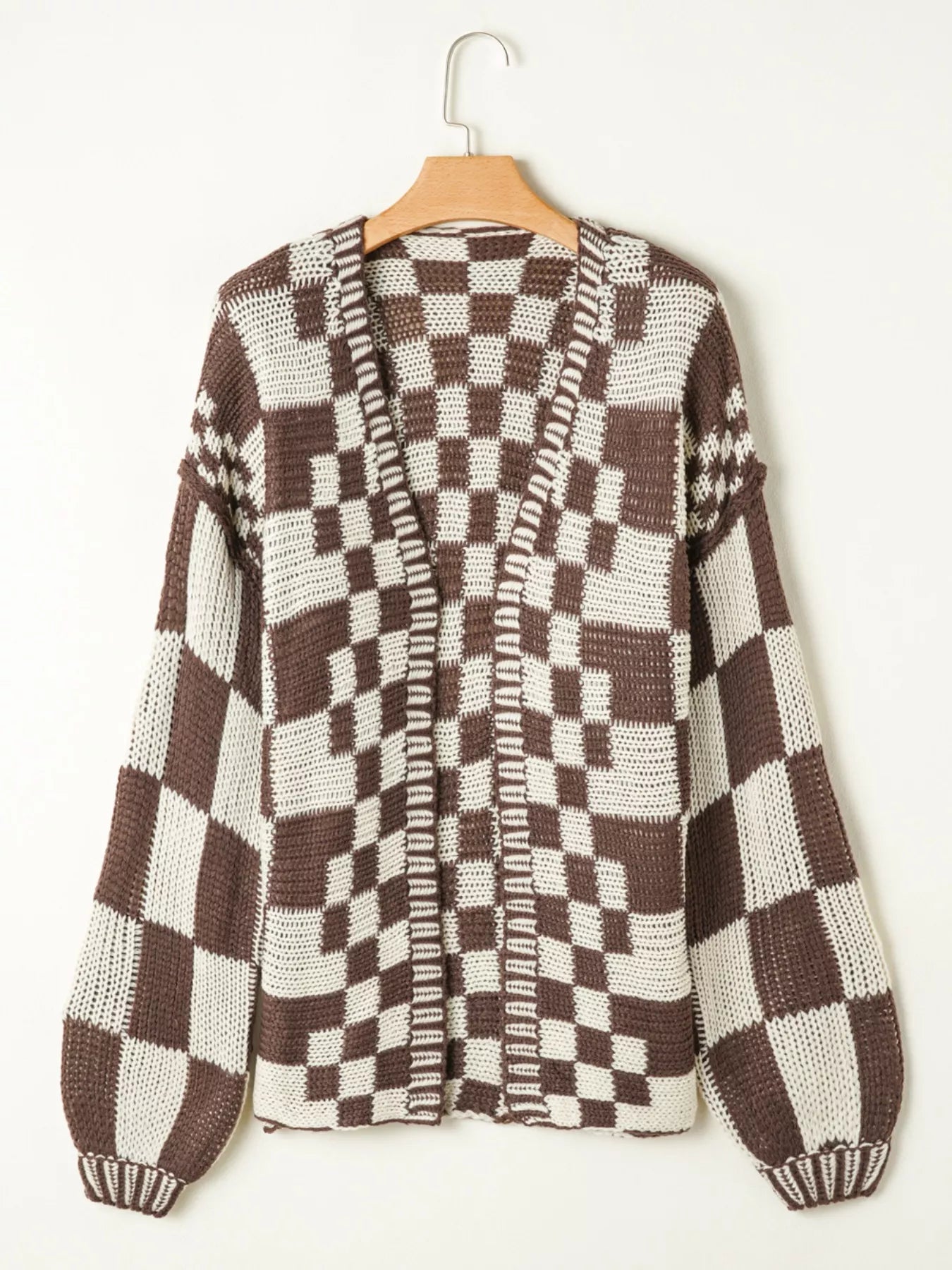 Checkerboard Pattern Sweater Cardigan