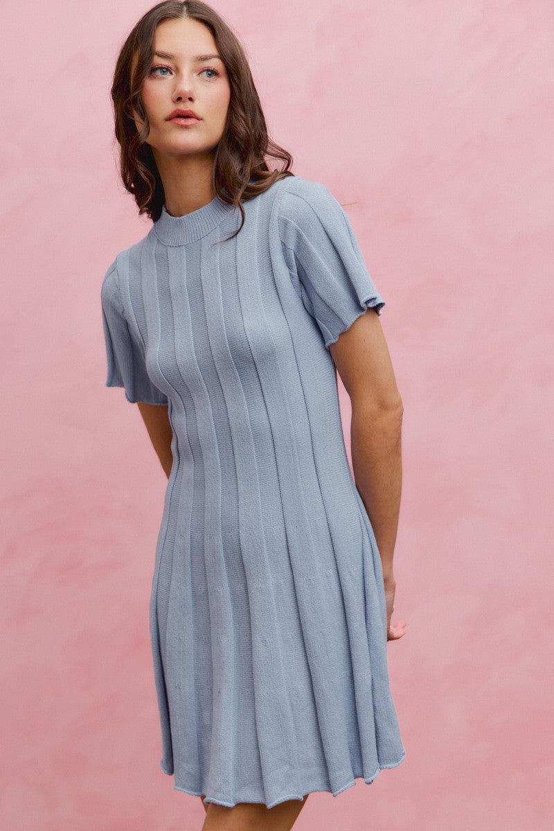 SO ME Wide Rib Short Sleeves Sweater Knit Mini Dress