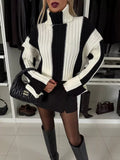 Color Block Ribbed Turtleneck Sweater