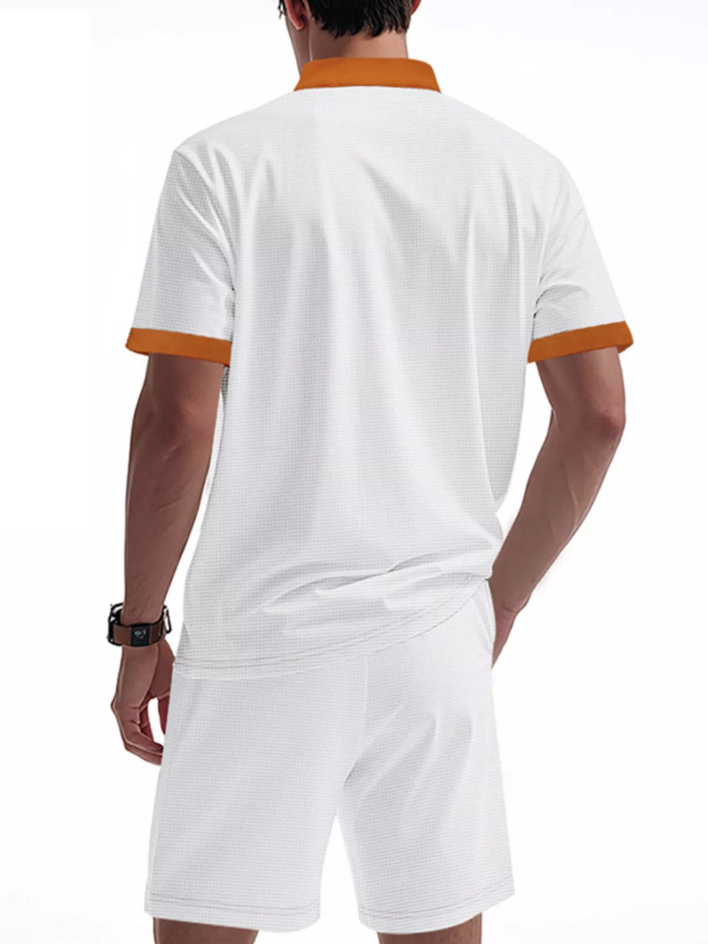 Men's Full Size Lace-Up Collar Casual Top and Shorts Set Plus Size