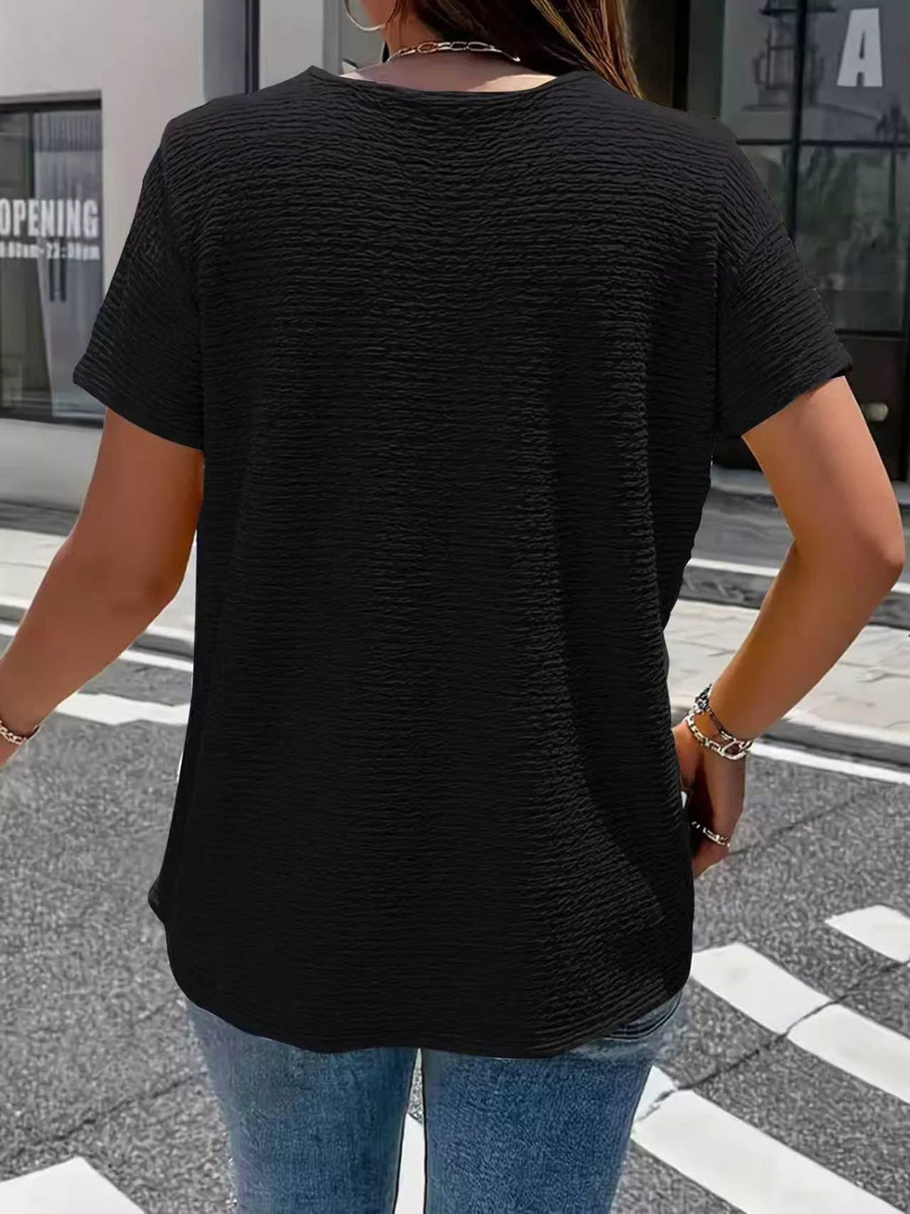 Textured Short Sleeve Blouse