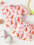 Children's Bunny Print Short Sleeve Top and Shorts Set