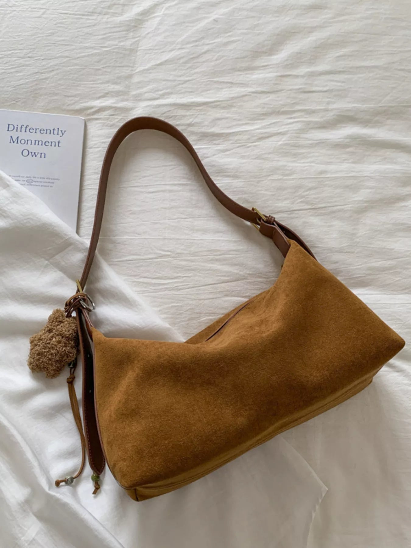 Solid Color Suede Hobo Crossbody Bag