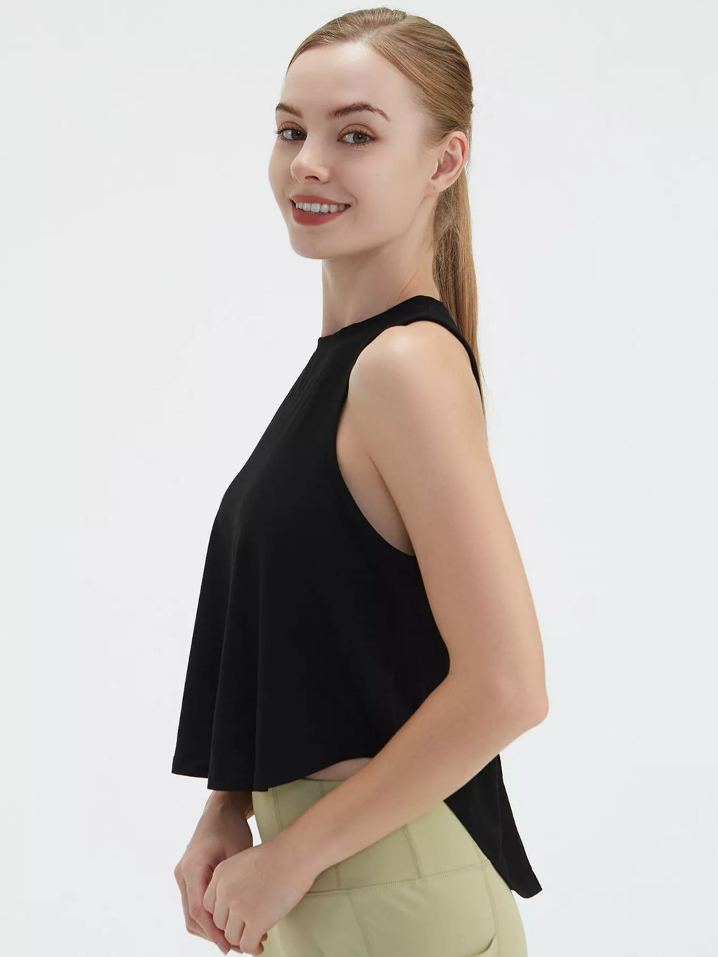 Cutout Back Round Neck Active Tank