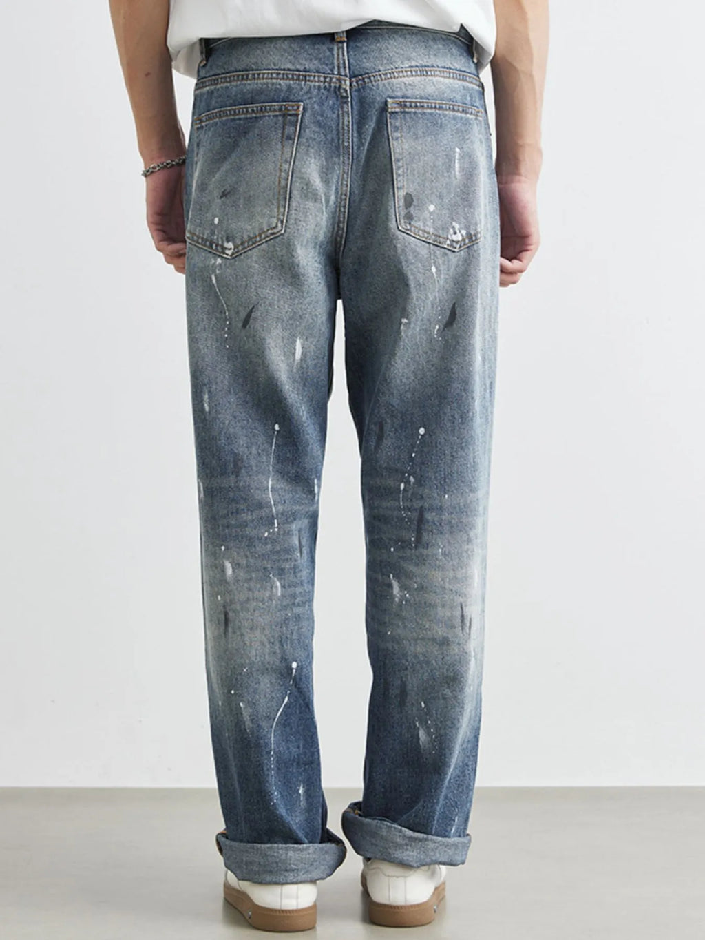 Men's Distressed Paint Splatter Relaxed Fit Jeans