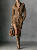 Button Front Long Sleeve Shirt Dress
