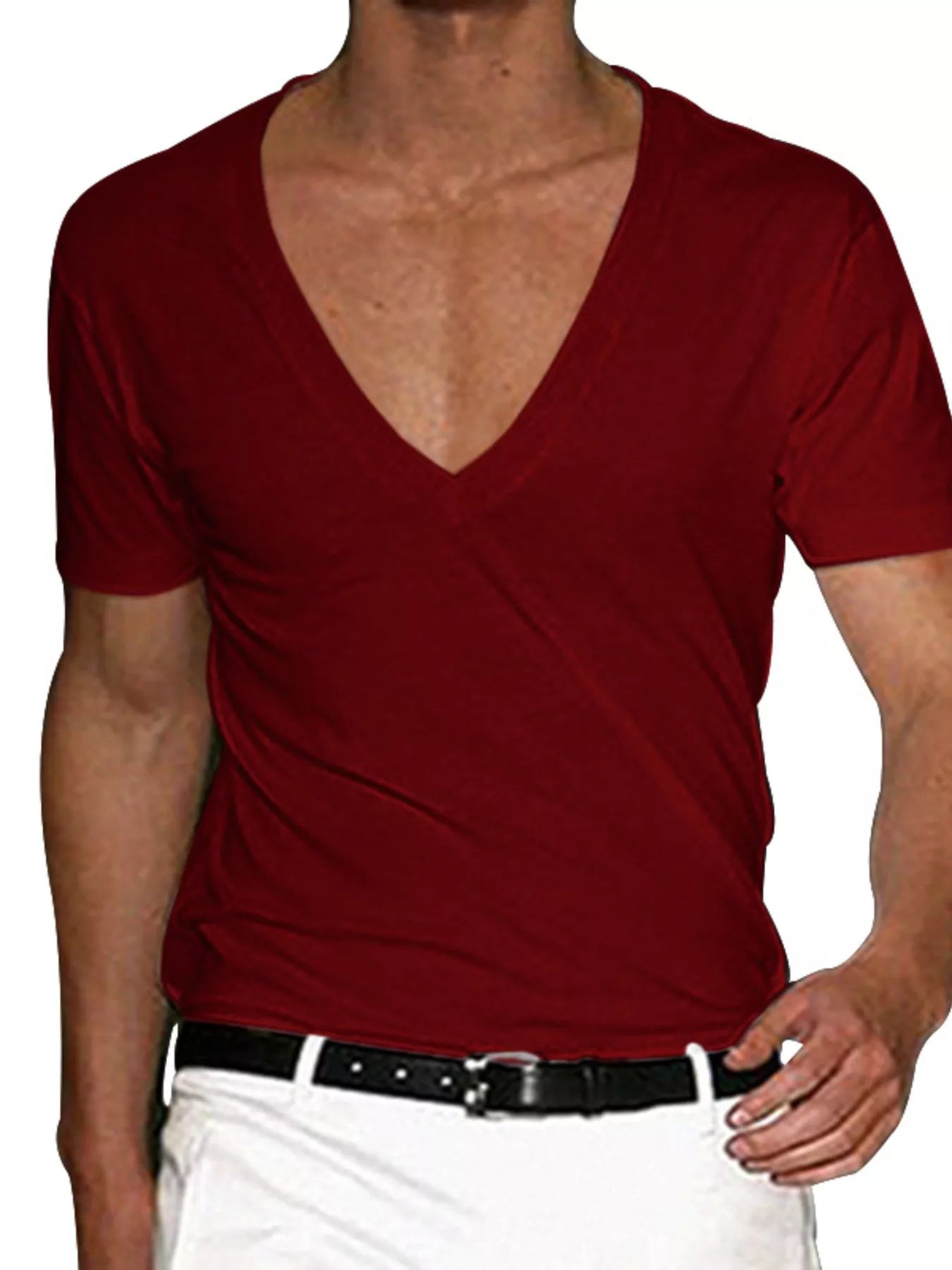Men's Full Size Deep V-Neck T-Shirt Plus Size