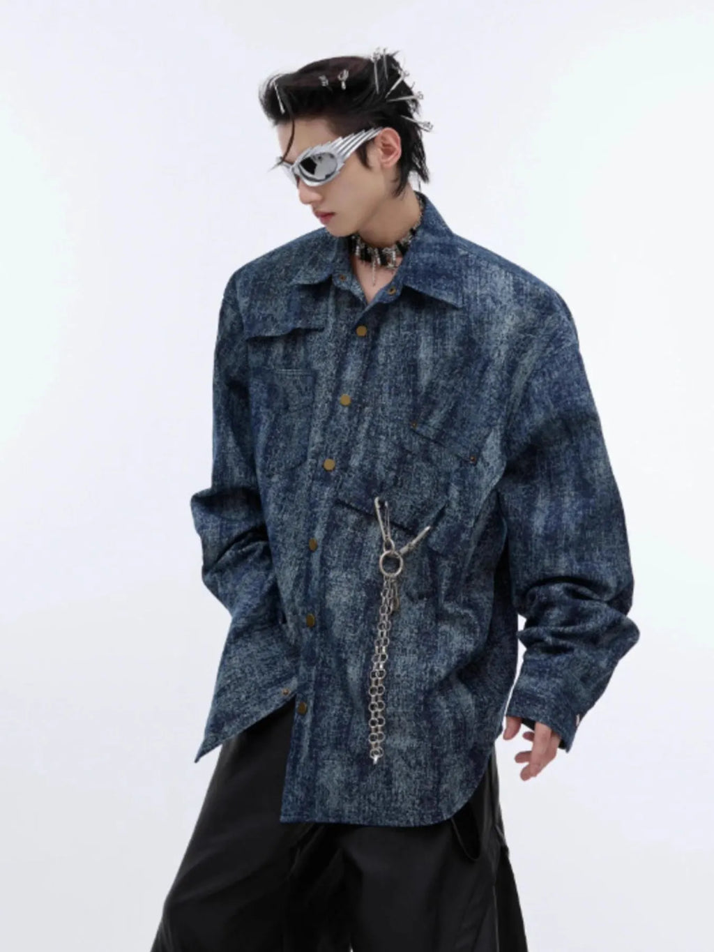 Men's Full Size Oversized Button Up Denim Shirt Plus Size