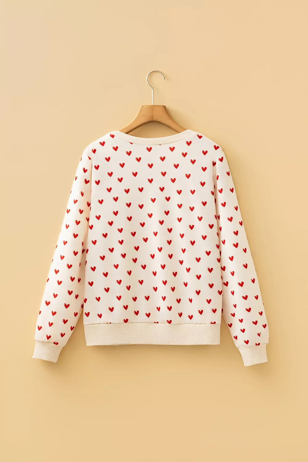 Heart Print Round Neck Long Sleeve Regular Fit Sweatshirt
