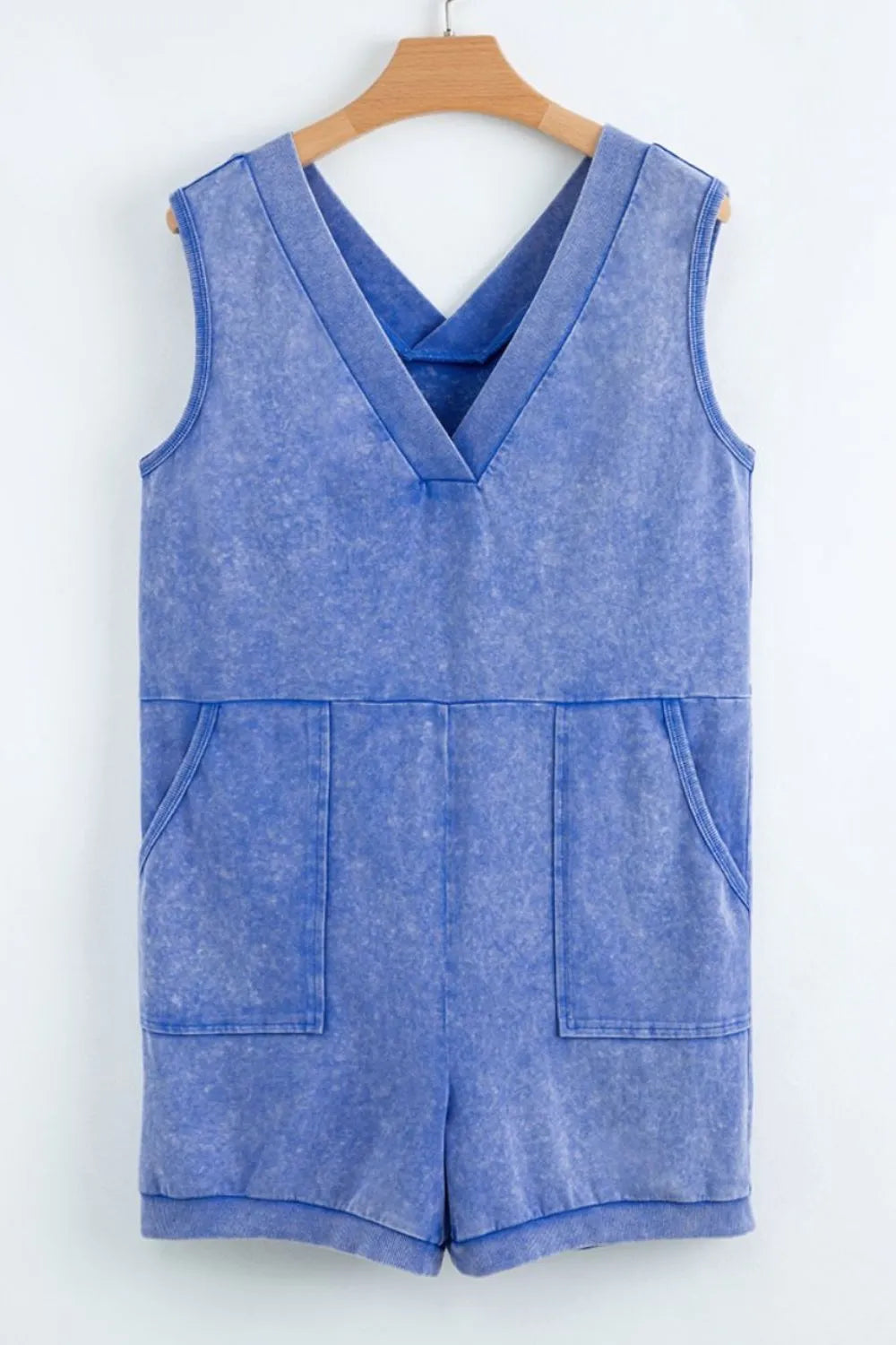 Mineral Wash Pocketed Sleeveless V Neck Loose Romper