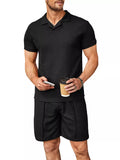 Men's Full Size Casual Short Sleeve Polo and Shorts Set Plus Size