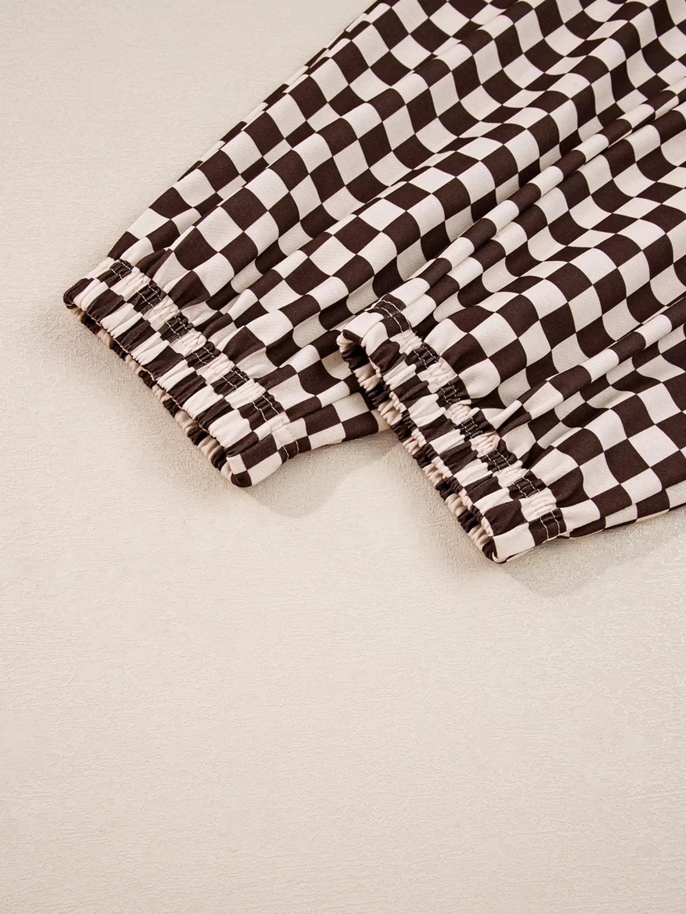 Checkered Drawstring Hoodie and Pants Set
