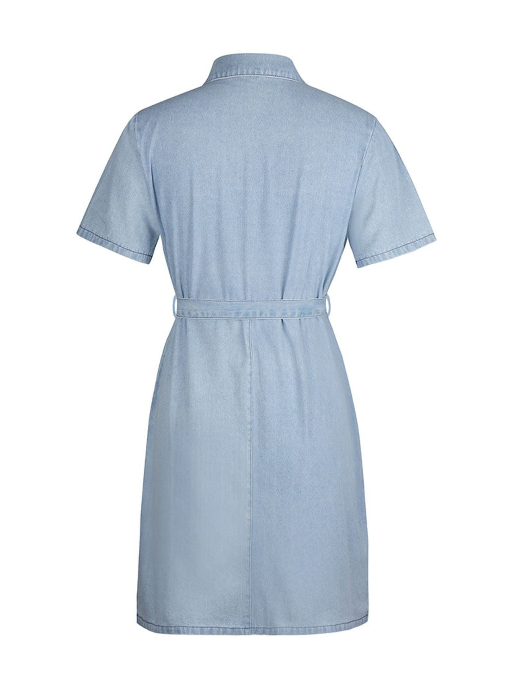 Zip Front Short Sleeve Denim Dress