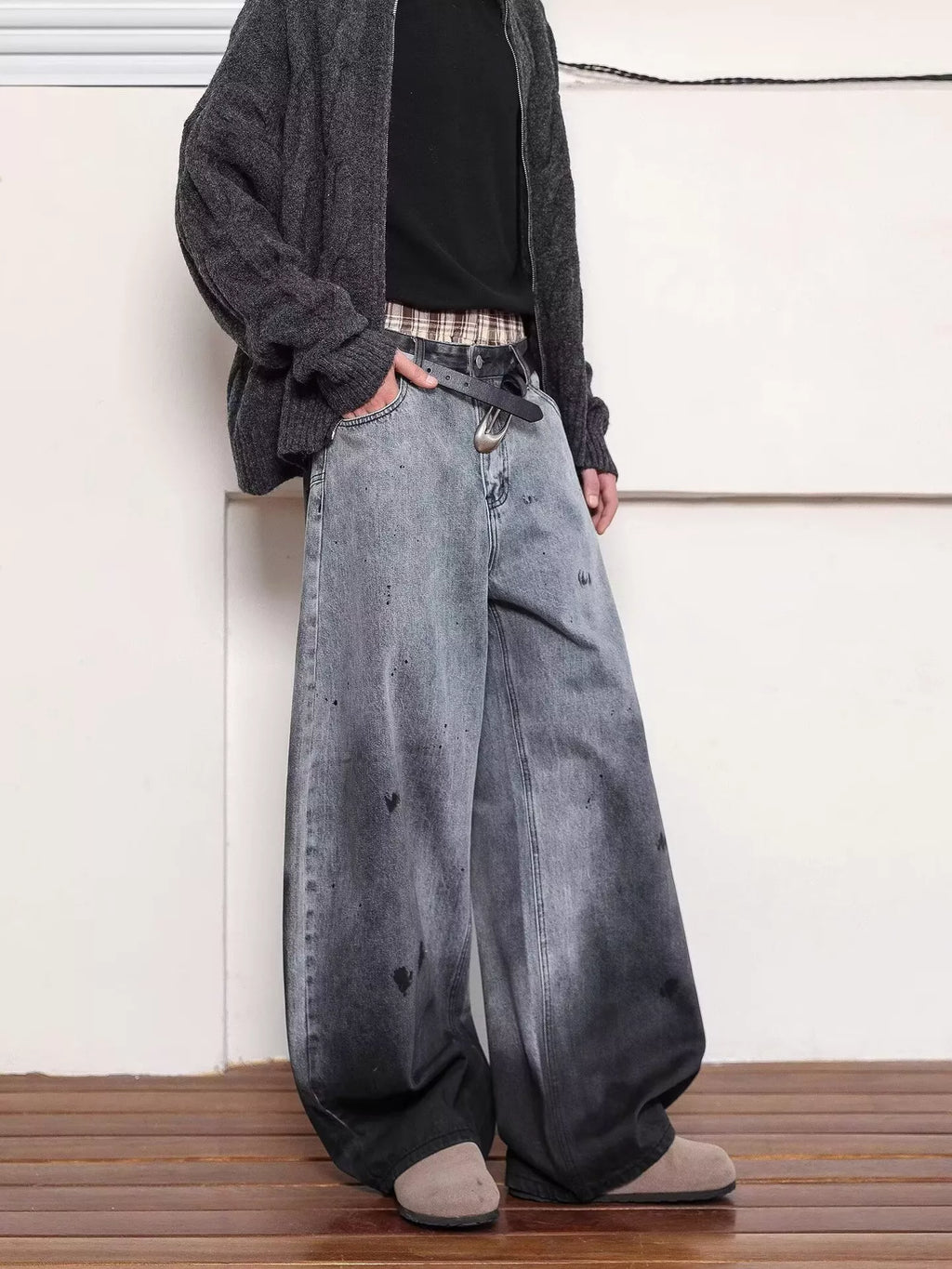 Men's Full Size Washed Wide Leg Jeans Plus Size