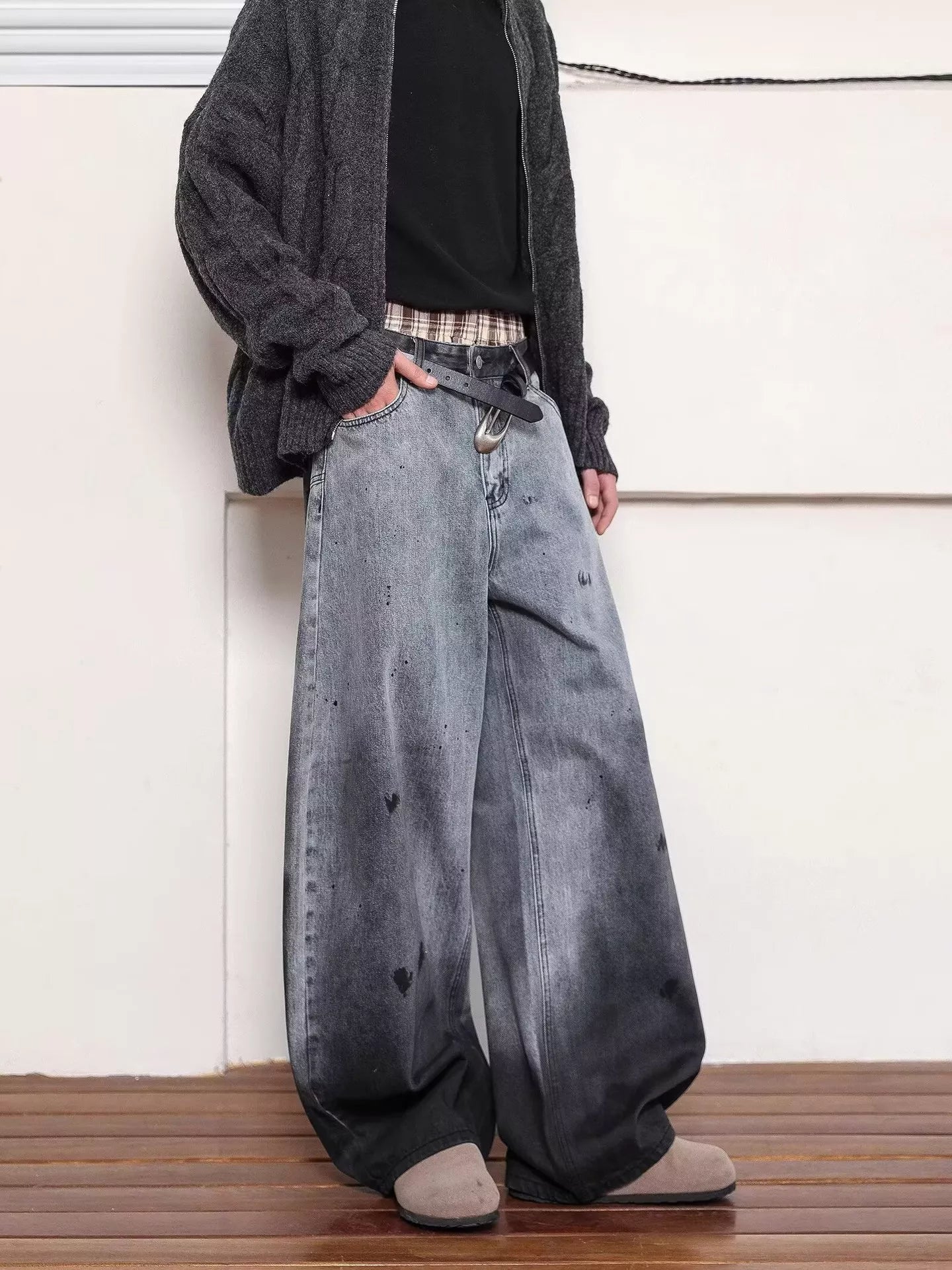 Men's Full Size Washed Wide Leg Jeans Plus Size