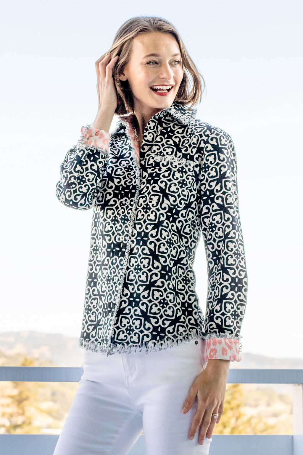 Cape Cod Shirt with Black & White Geometric Print