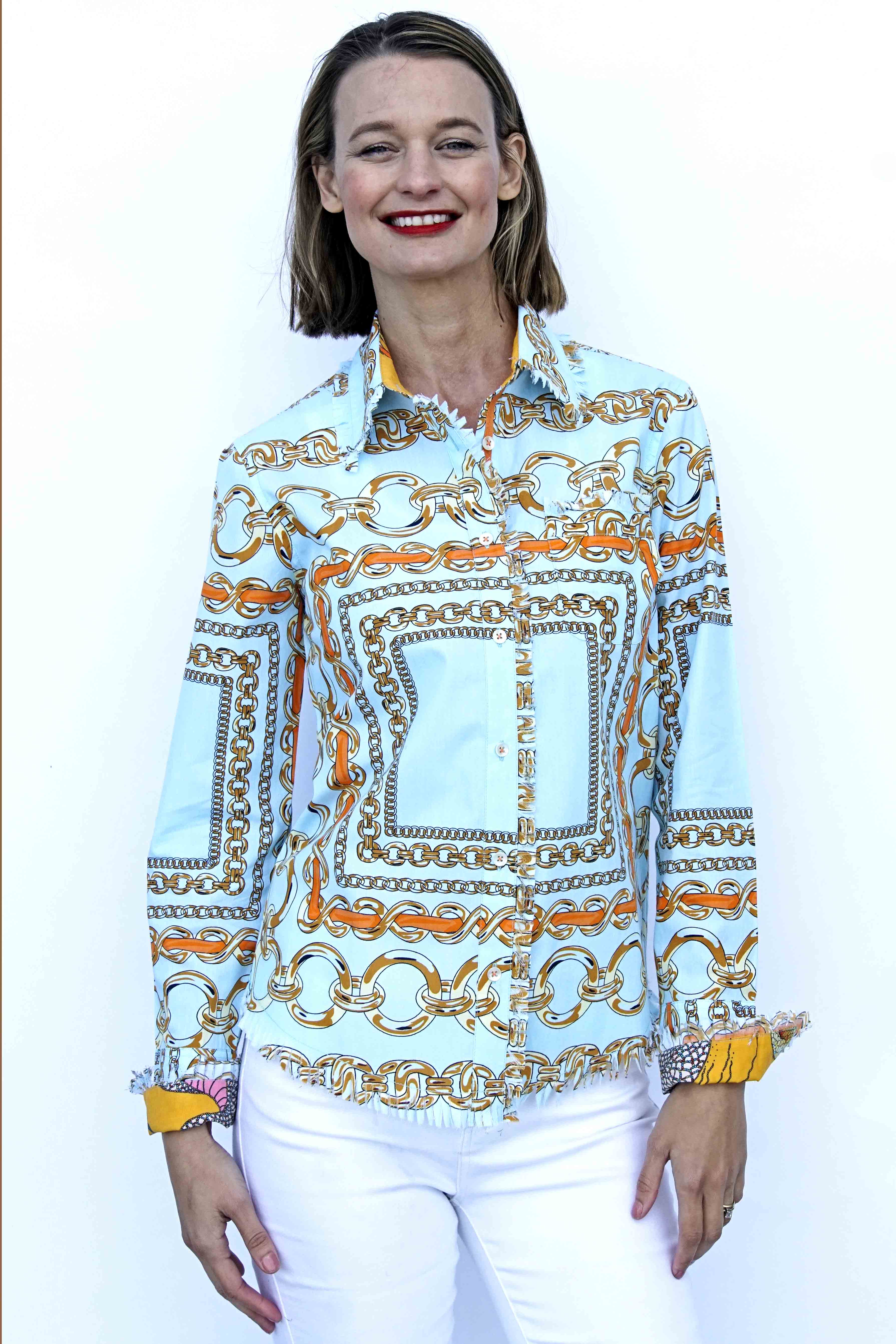Cape Cod Tunic, Aqua Ground W Orange Links
