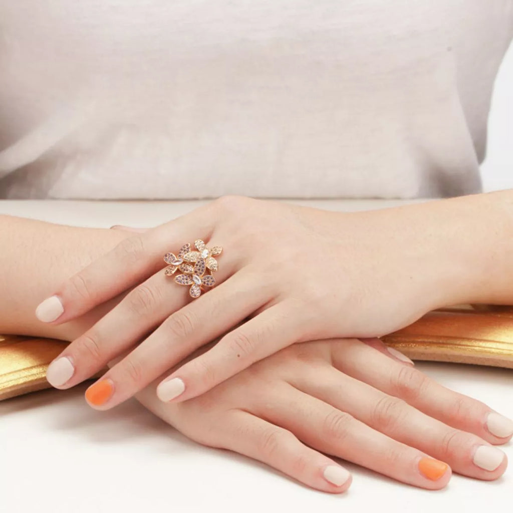 18K Gold-Plated Copper Rhinestone Zircon Flower Ring