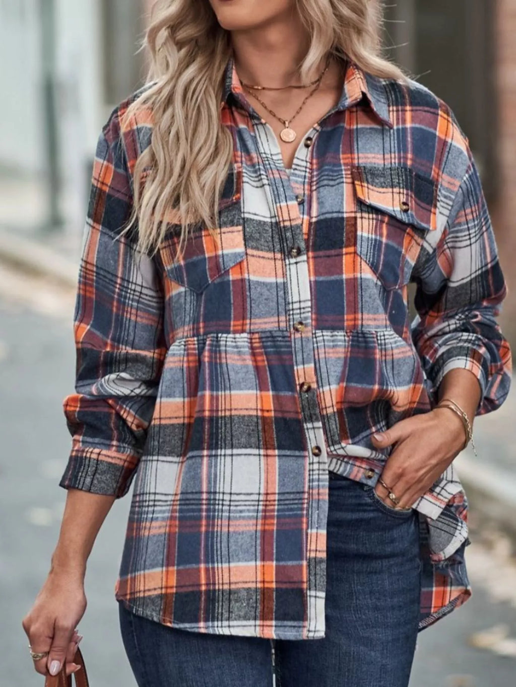 Plaid Button-Down Long Sleeve Shirt