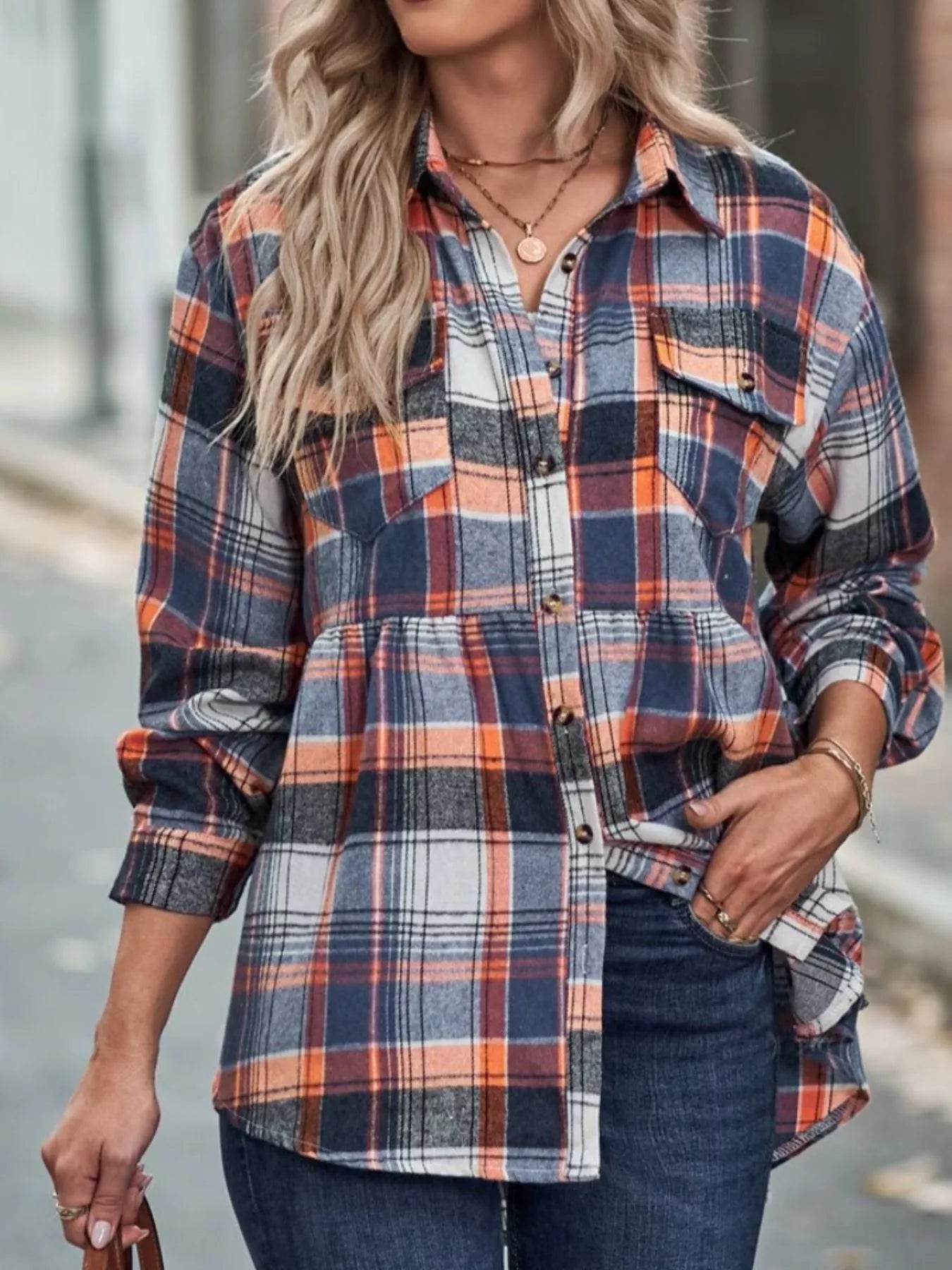 Plaid Button-Down Long Sleeve Shirt