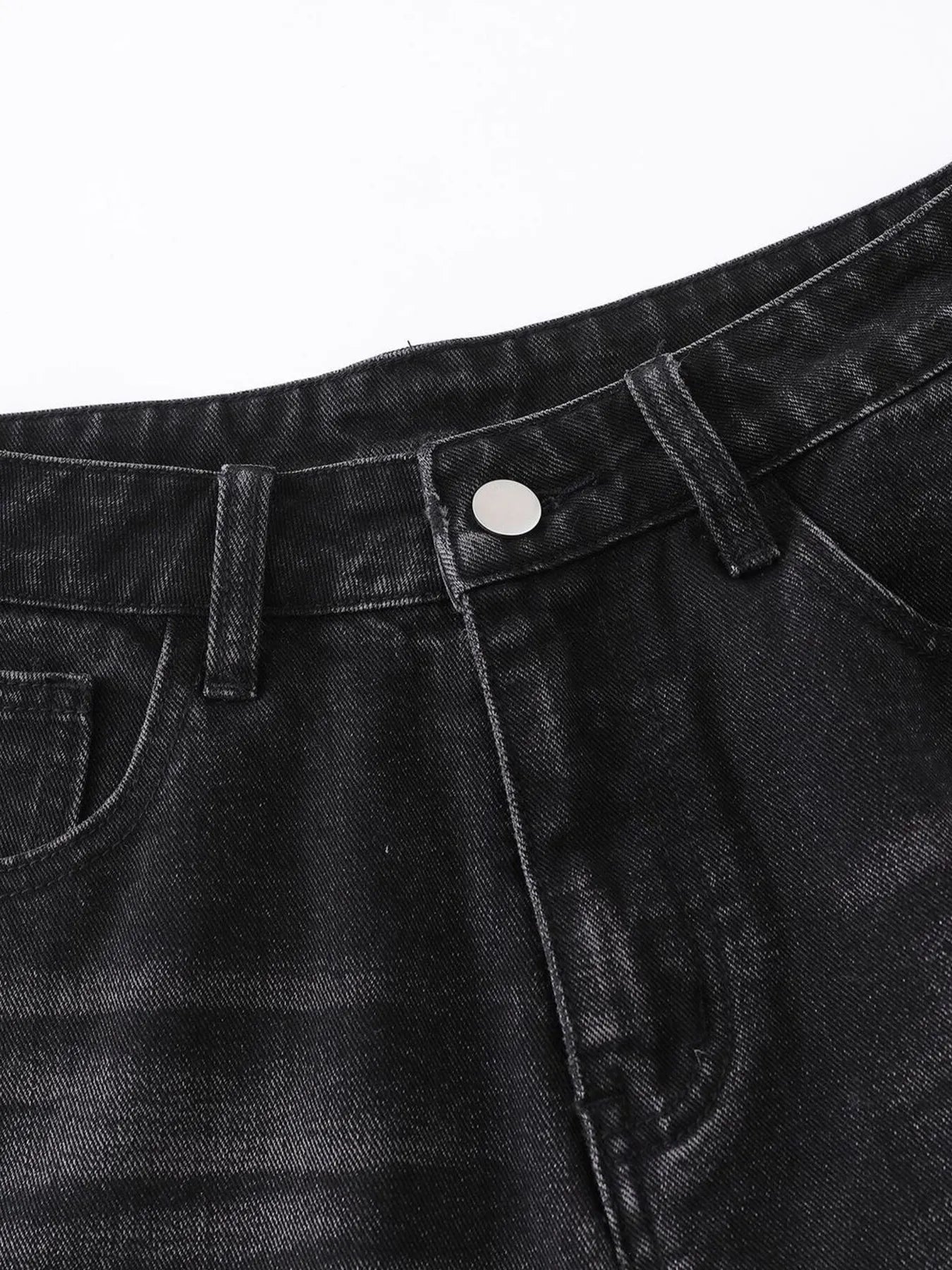 Men's Distressed Denim Shorts with Plaid Patches