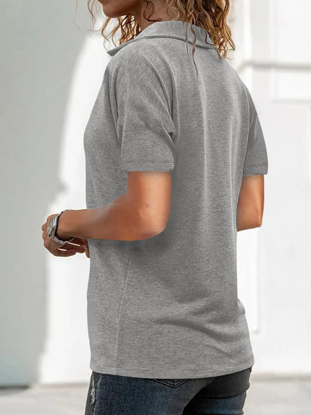 Zip Collar Short Sleeve Top