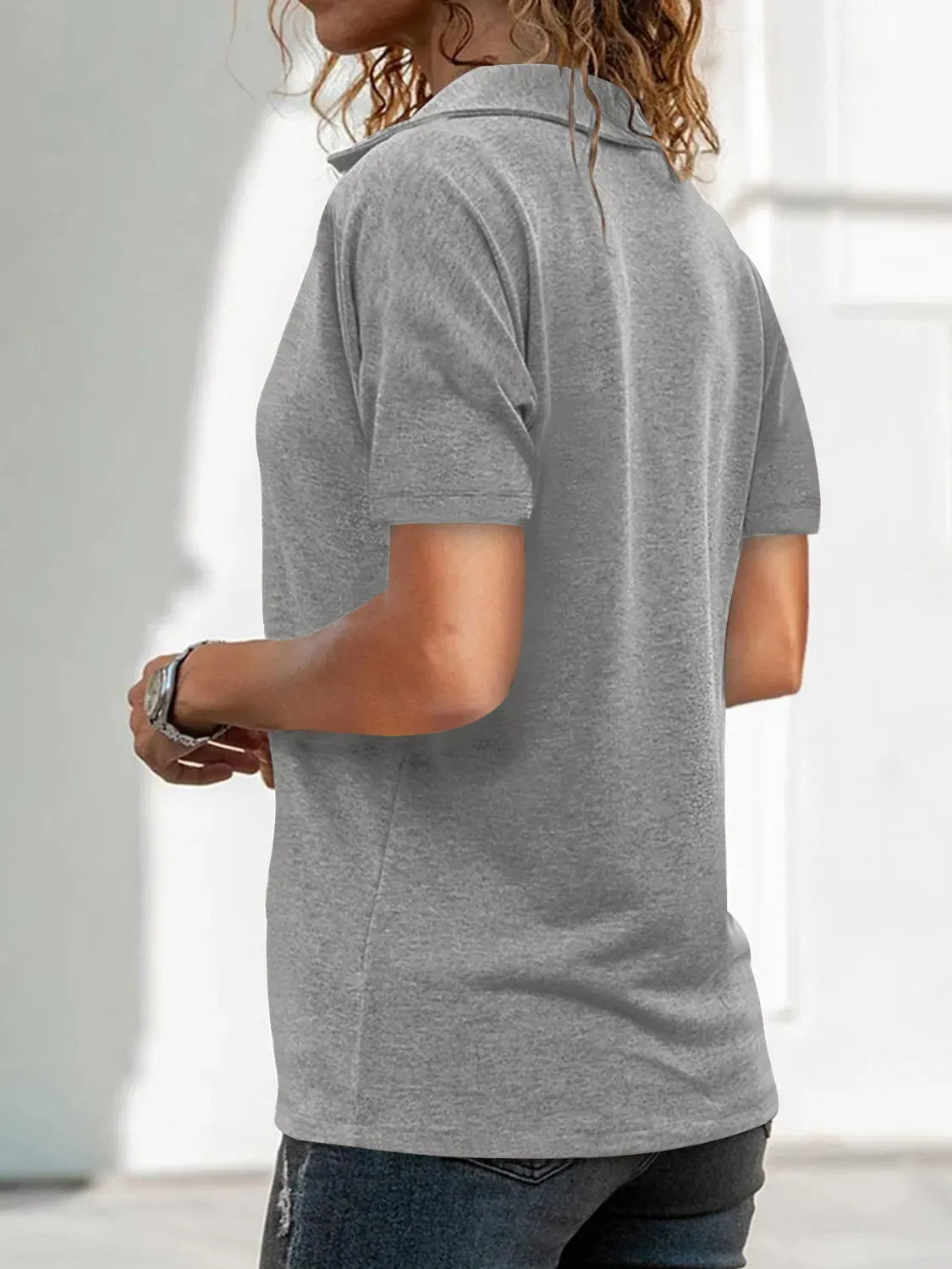 Zip Collar Short Sleeve Top