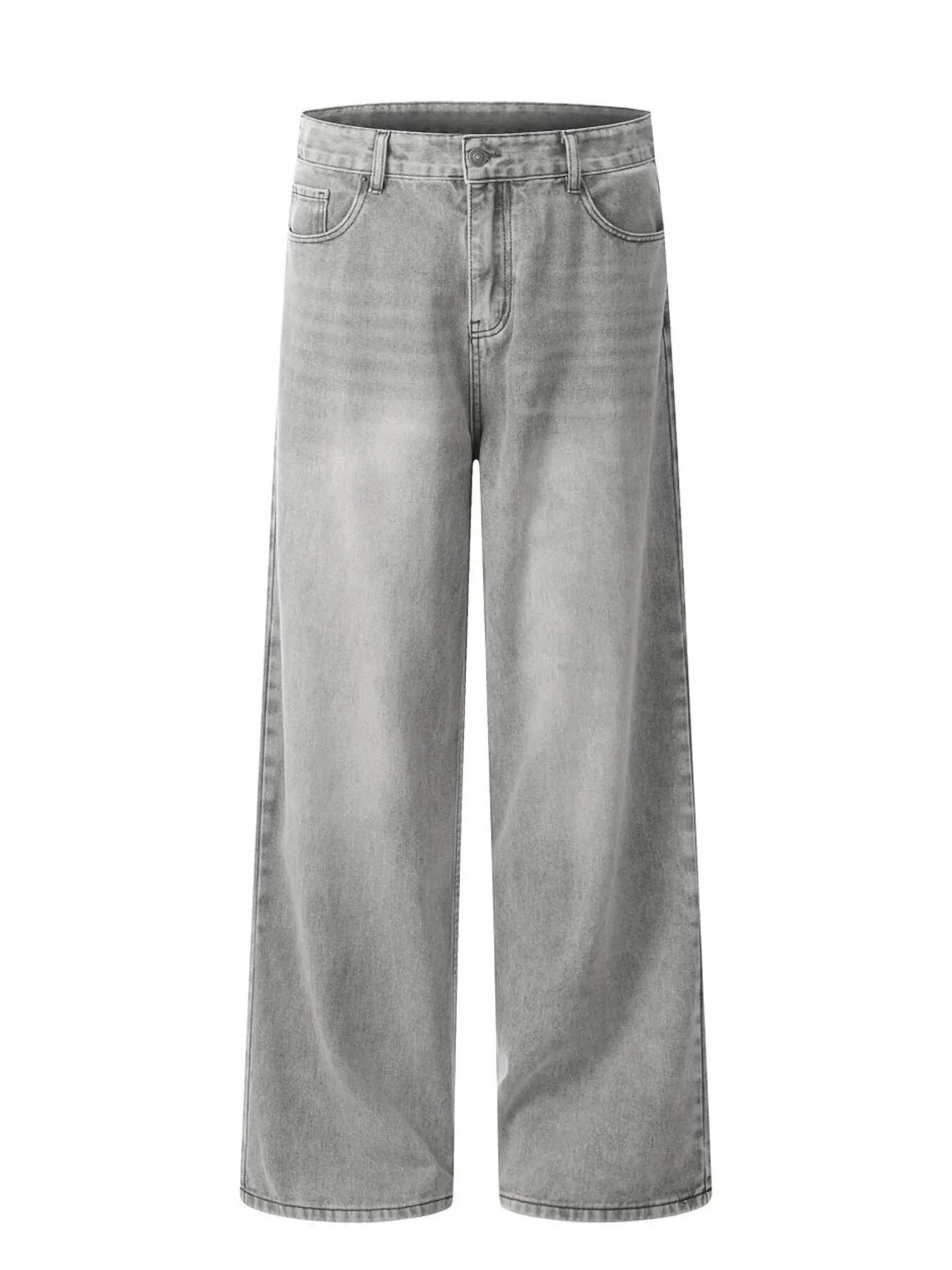 Men's High-Rise Wide Leg Washed Jeans