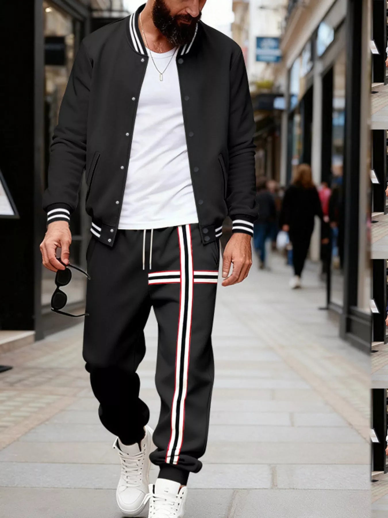 Men's Full Size Striped Long Sleeve Top and Pants Set Plus Size