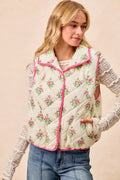 BiBi Floral Print Piping Detail Quilted Vest
