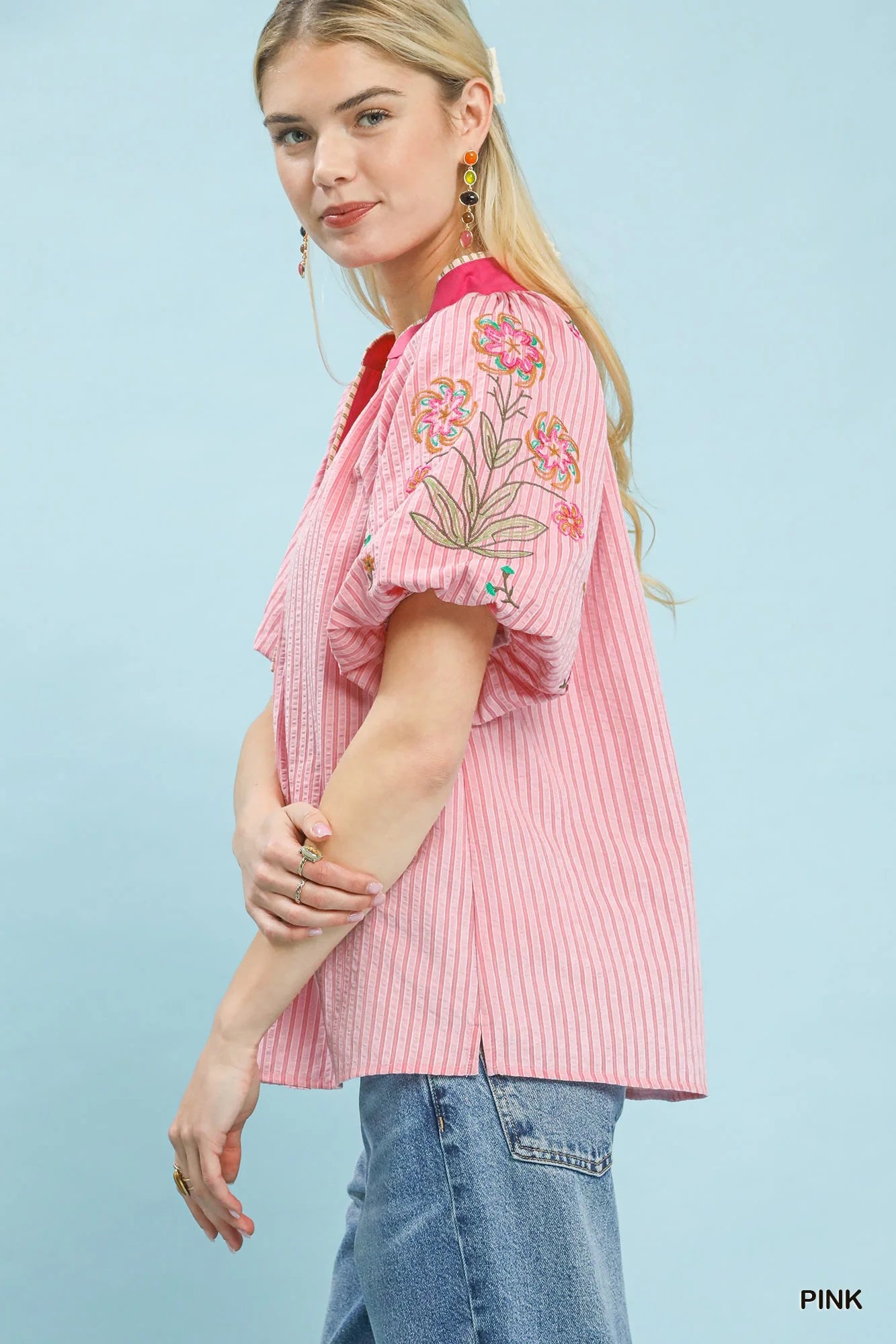 Umgee Embroidered Stripe Top