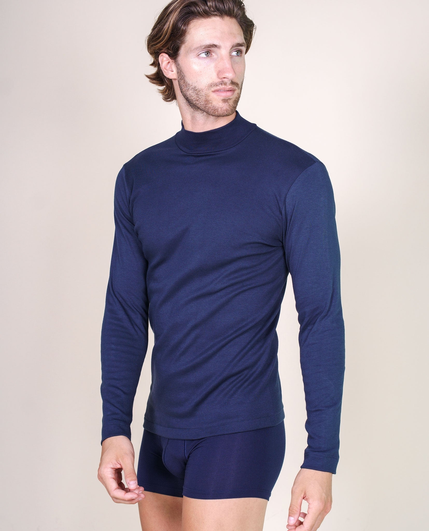 BASIC COTTON Free Spirit Premium Quality 100% Brushed/Fleece Cotton Men's Turtleneck Made in Italy (955)