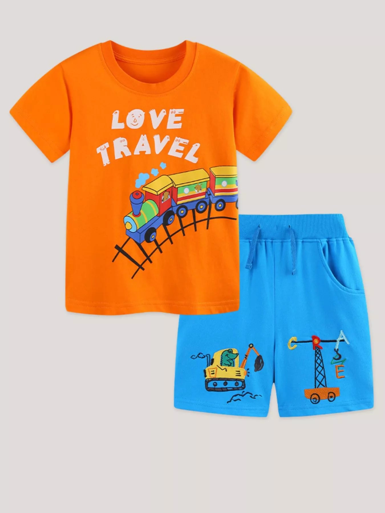 Children's Love Travel Train Print Casual Set