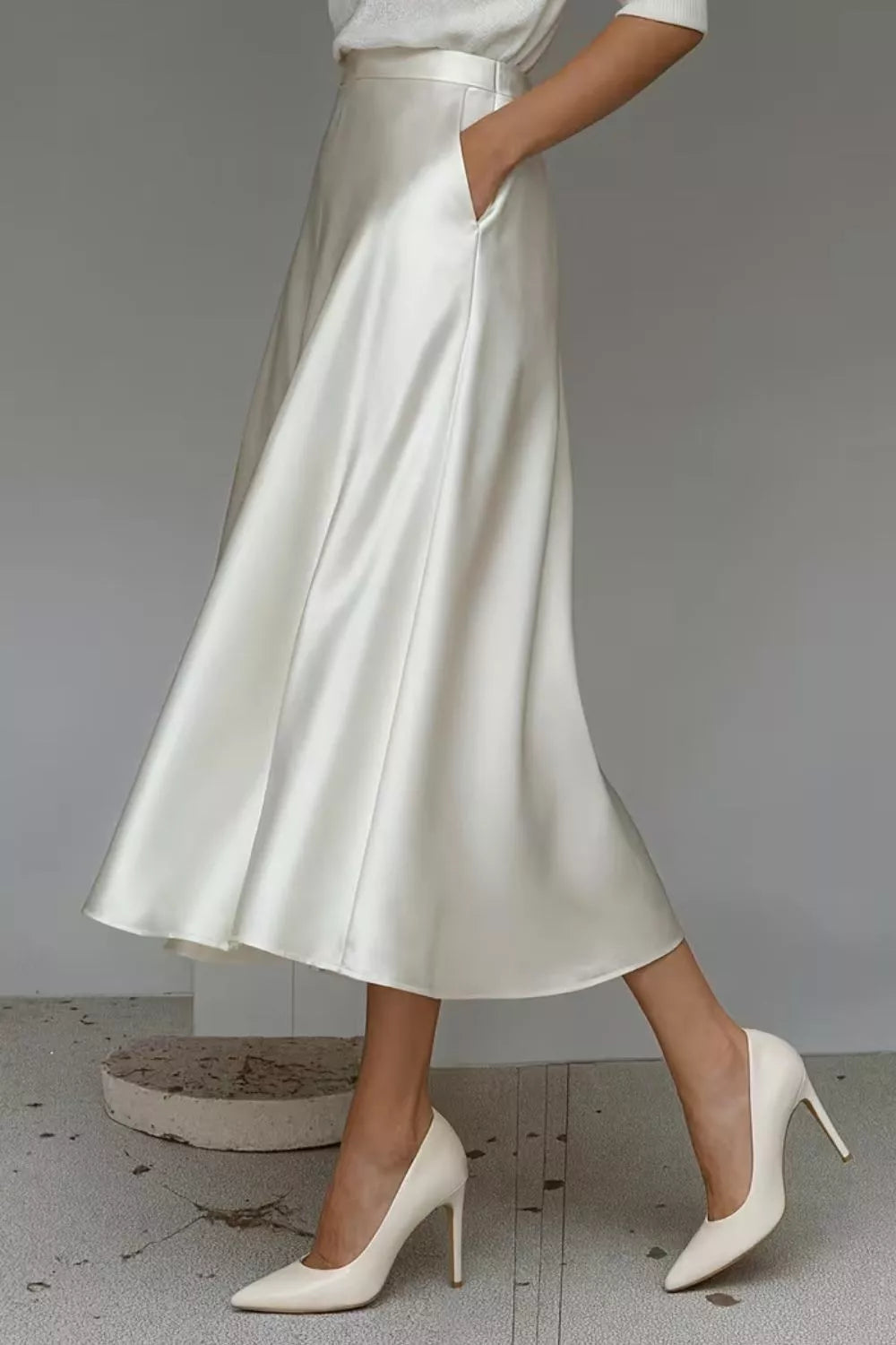 Satin A-Line Midi Skirt