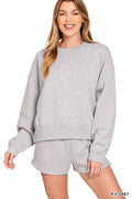 Zenana Fleece Round Neck Sweatshirt and Shorts Set