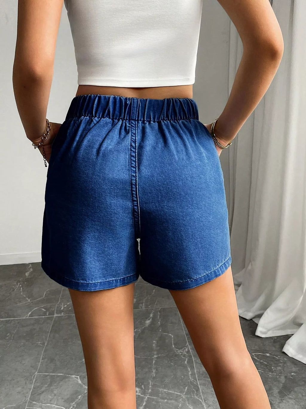 Drawstring High Waist Denim Shorts