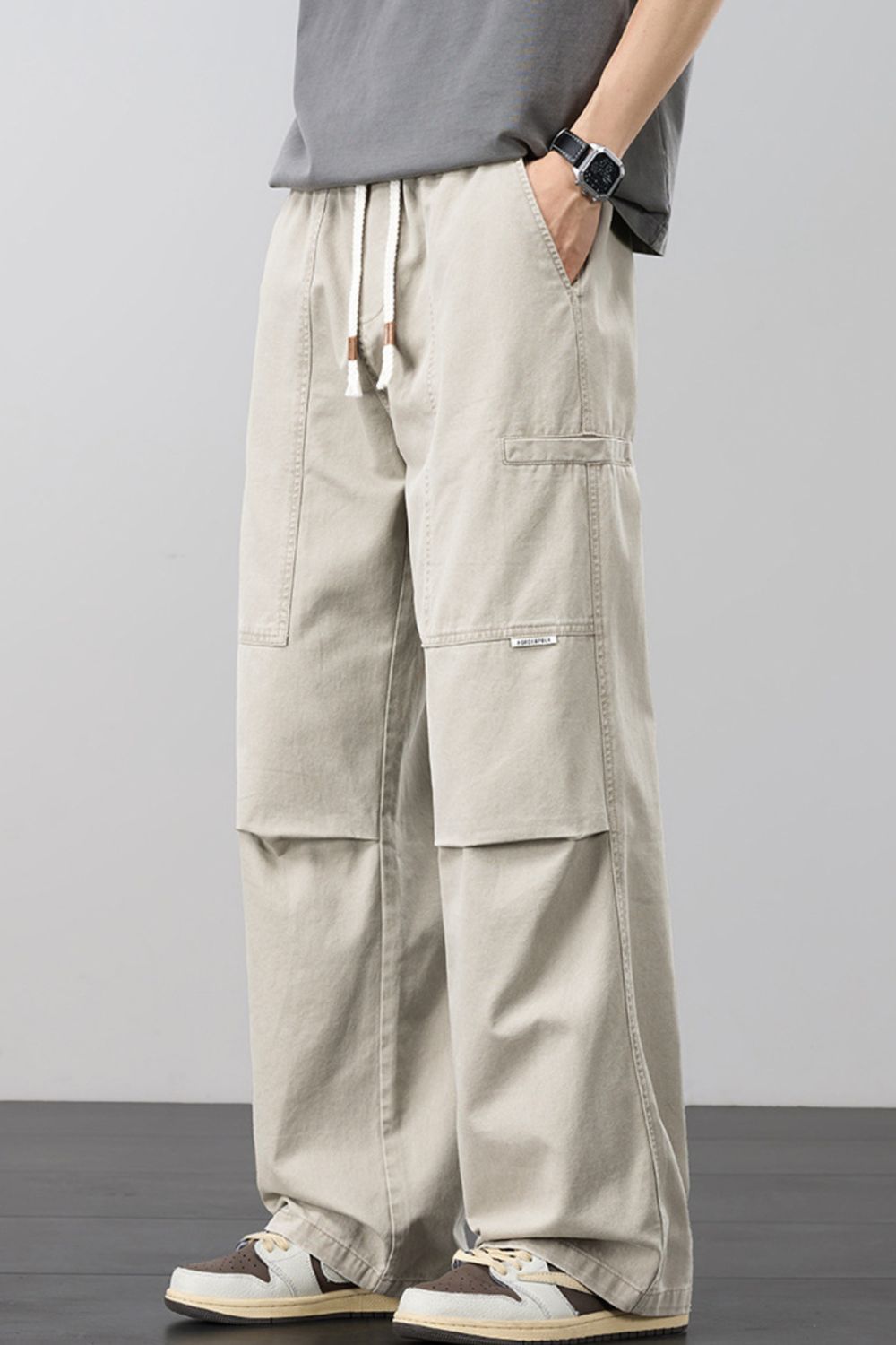 Men's Plus Size Loose Fit Cargo Pants with Drawstring