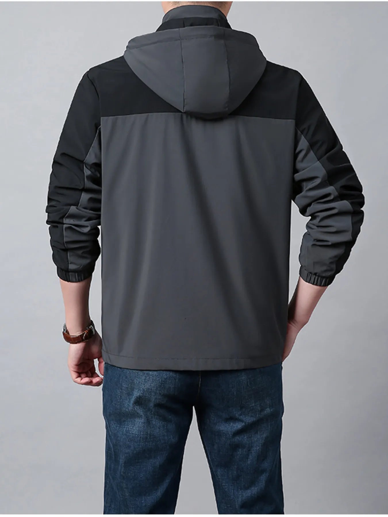 Men's Plus Size Hooded Colorblock Lightweight Jacket
