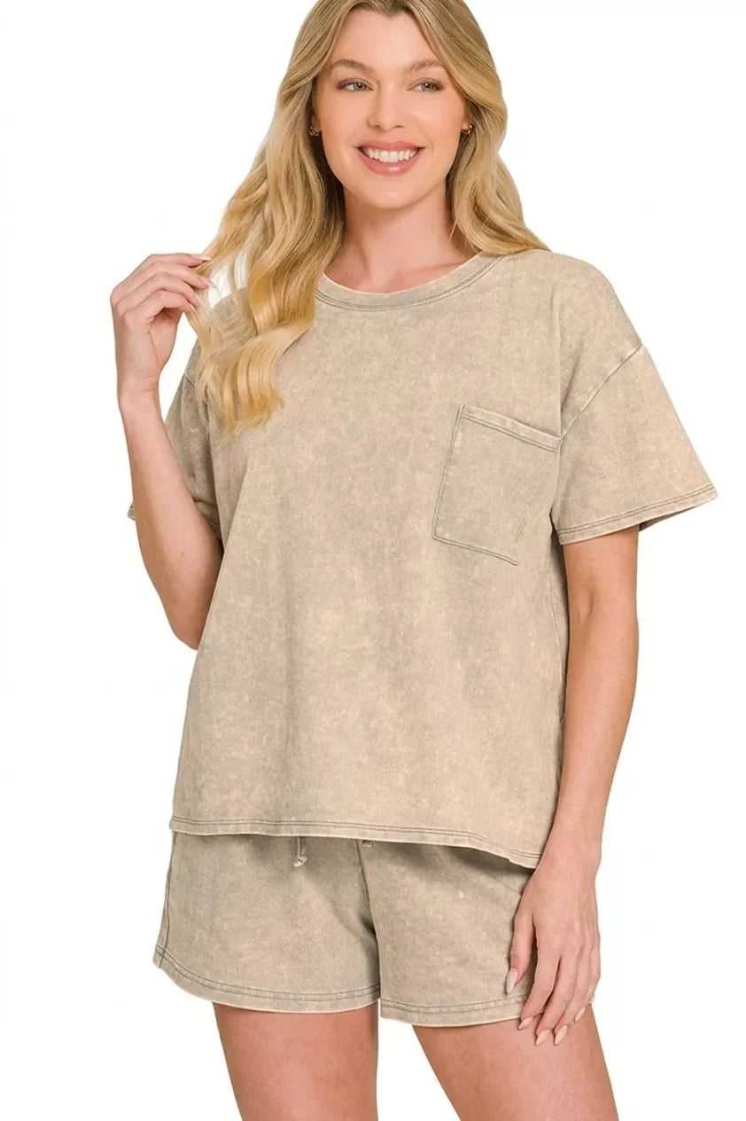 Zenana French Terry Acid Washed Relaxed Top & Short Set