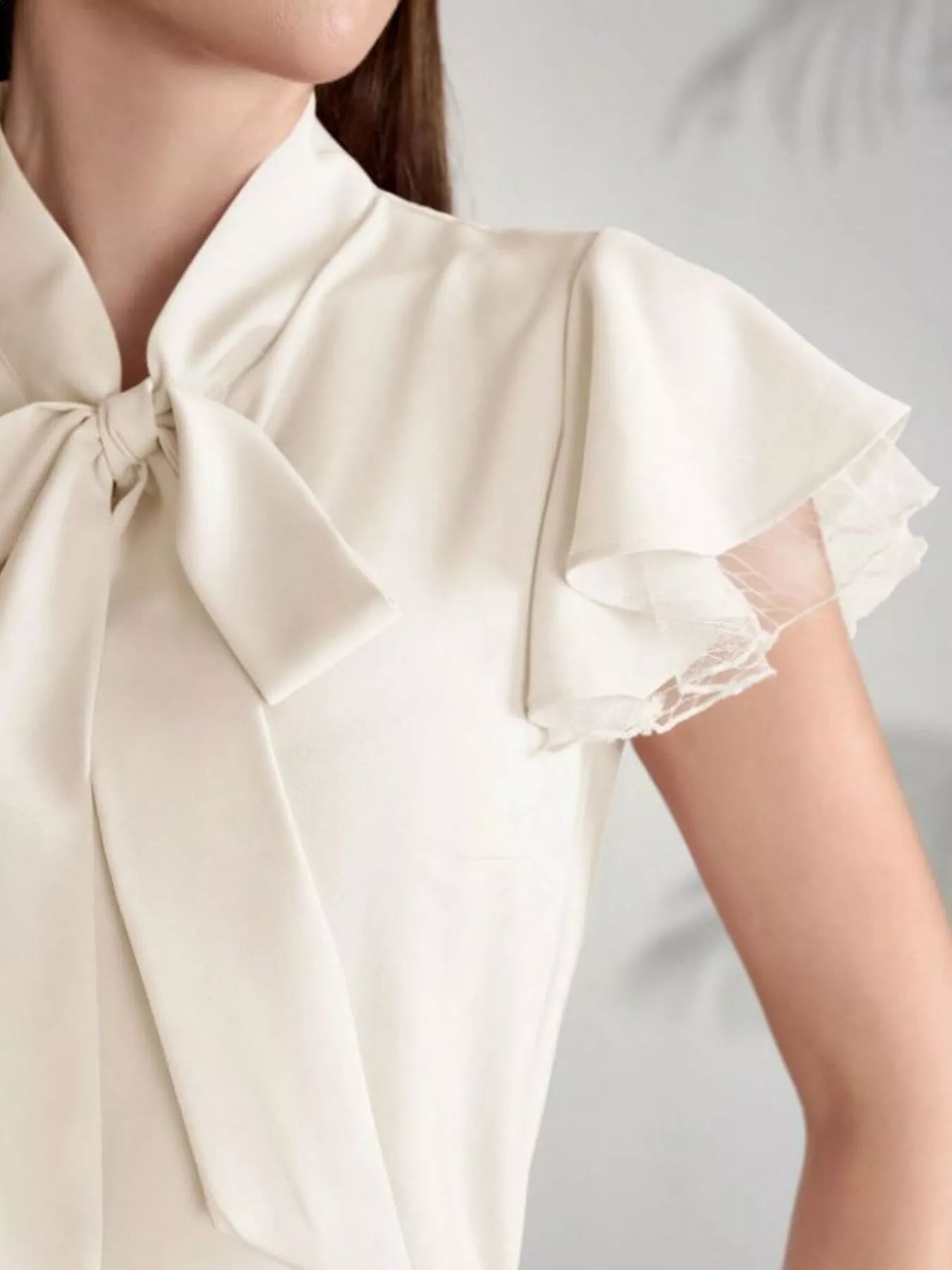 Tie-Neck Ruffle Sleeve Blouse