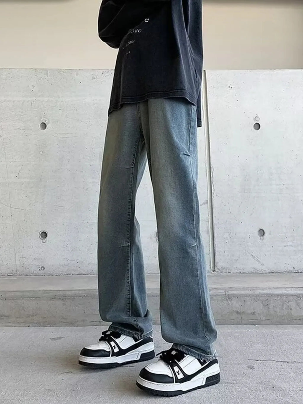 Men's Plus Size Vintage Wash Wide Leg Jeans