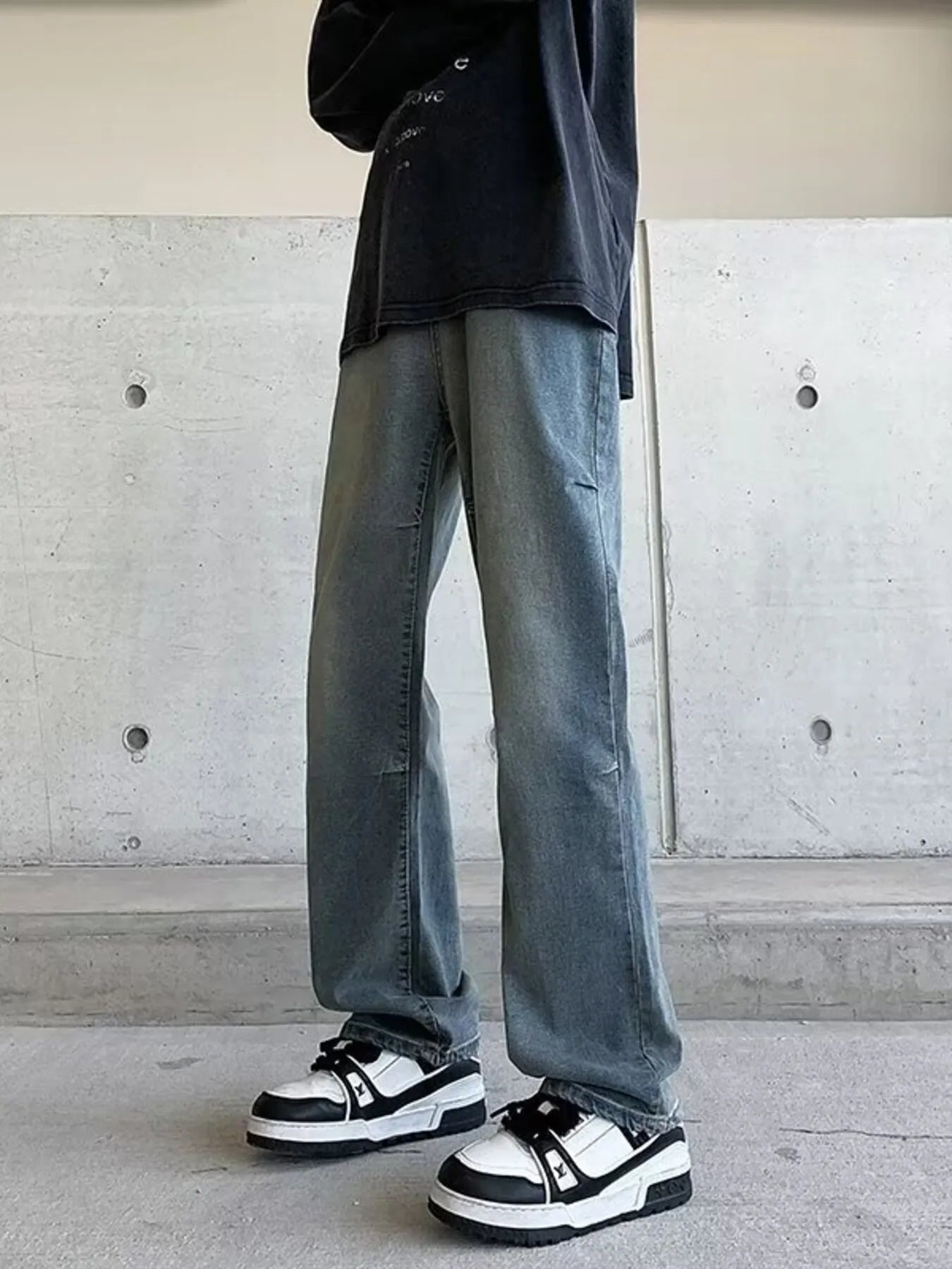 Men's Plus Size Vintage Wash Wide Leg Jeans