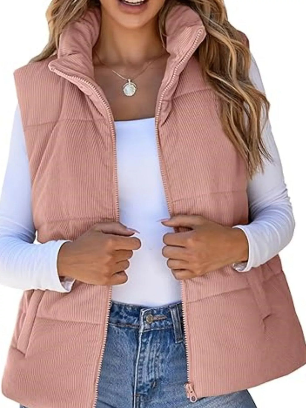 Corduroy Zip Up Vest Coat
