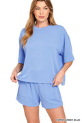 Zenana Raised Rib Short Sleeve Tee and Drawstring Shorts Set