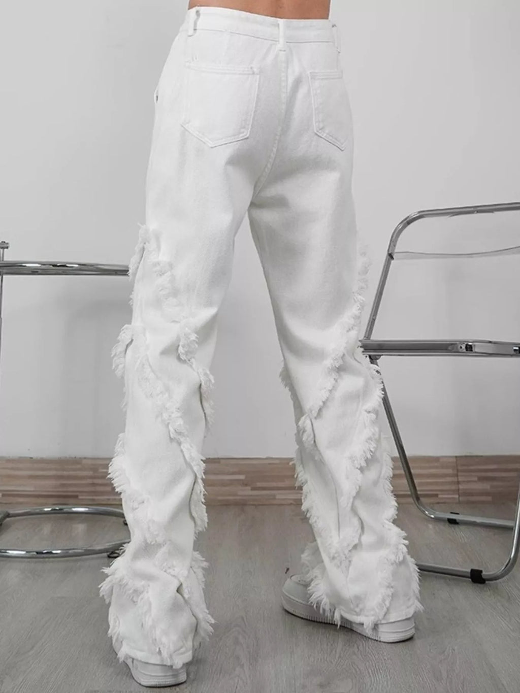 Men's Full Size Fringe Trim Wide Leg Jeans Plus Size
