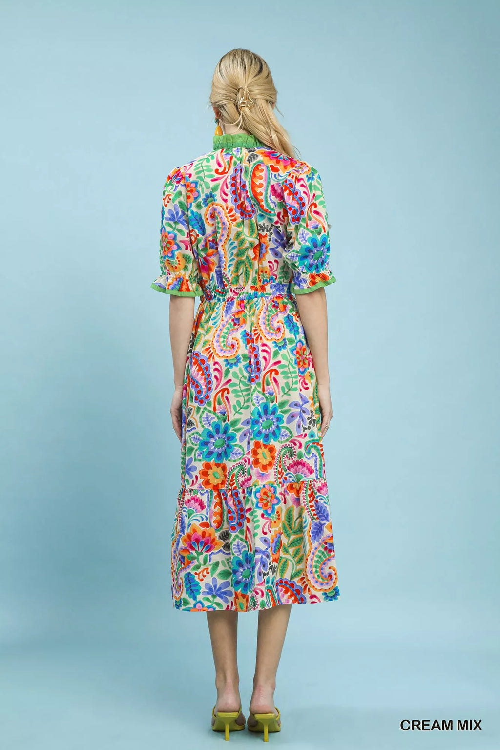 Umgee Mix Floral Midi Dress with Ruffle Trim
