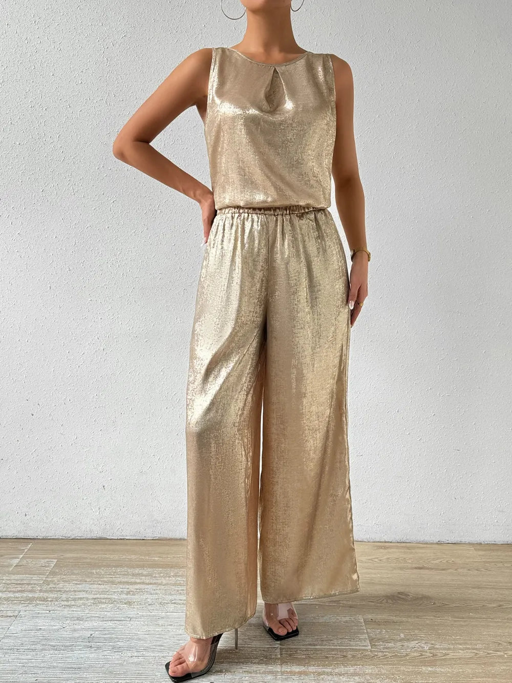 Honey Round Neck Sleeveless Top and Pants Set