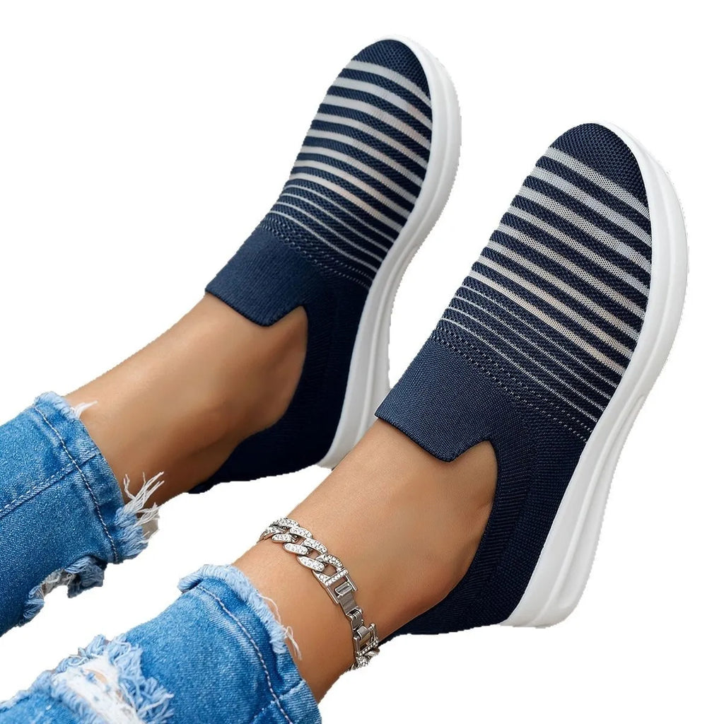 Striped Round Toe Platform Slip-Ons